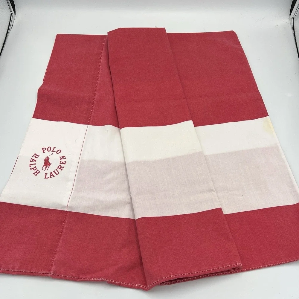 2 Ralph Lauren‎ Twin Sheet Sets; Blue Fitted and Red/white Stripe Flat &cases
